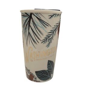 Starbucks Evergreen Tumbler with Gold and Cream Design